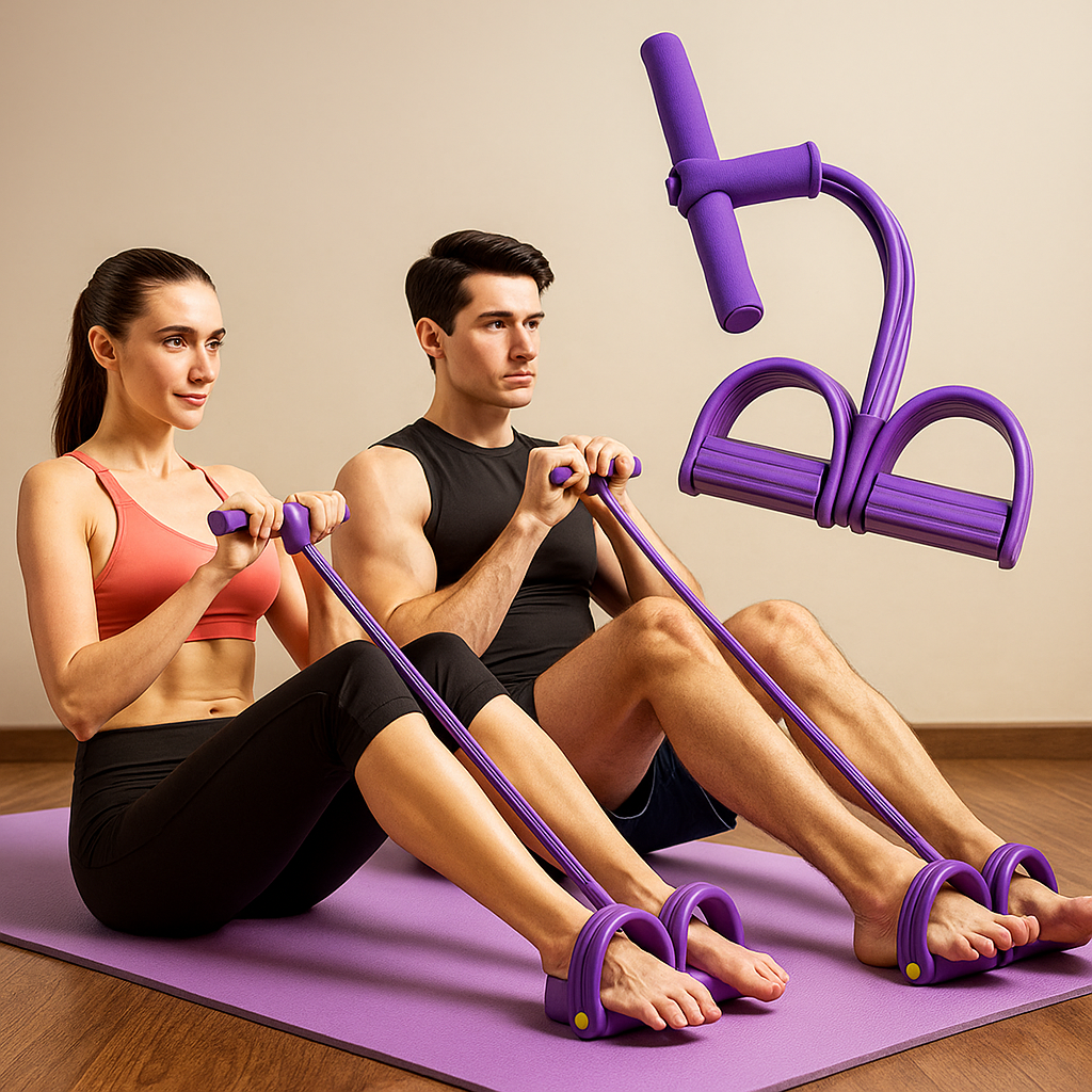 Pedal exercitador com 4 tubos de látex super elásticos